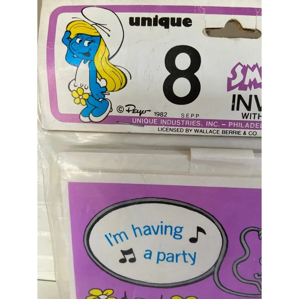 Vintage 1982 Smurf Smurfette Party Birthday Invitations Pack of 8 Toys R Us